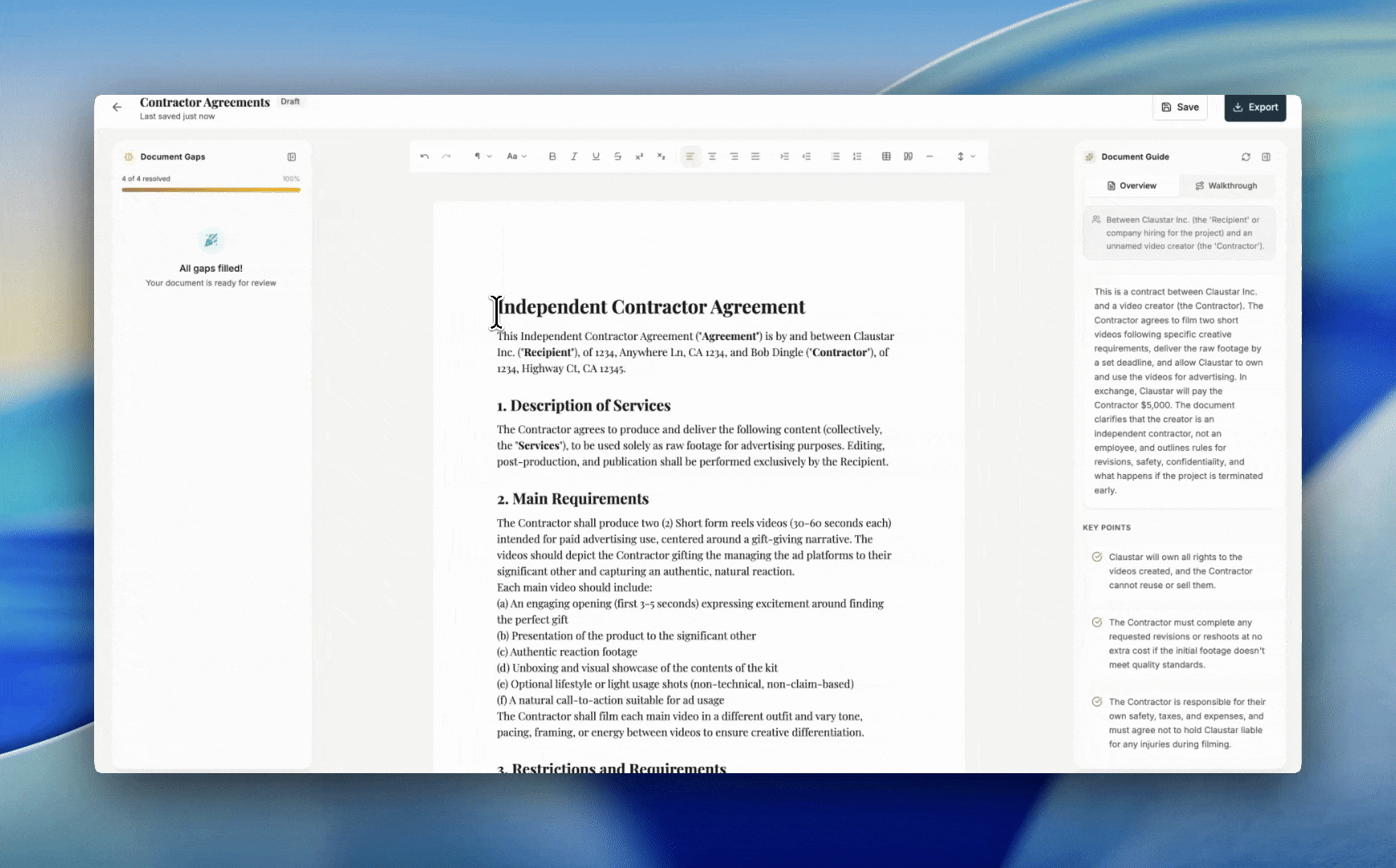 Structured contract draft