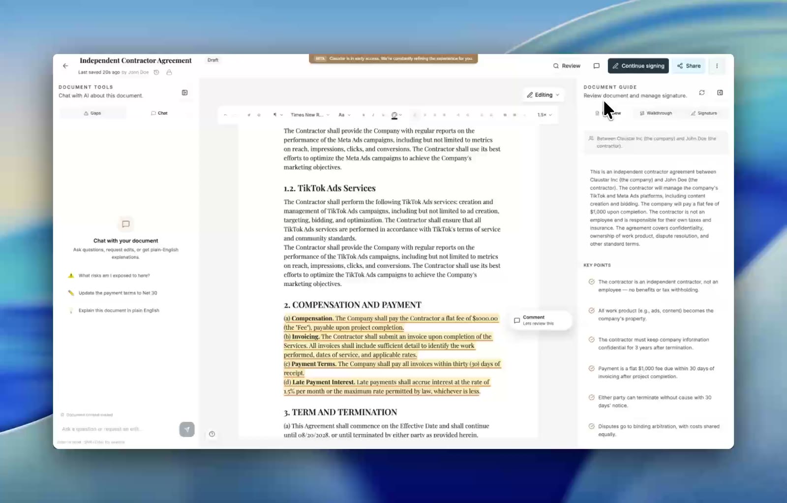 Claustar collaborative document editor