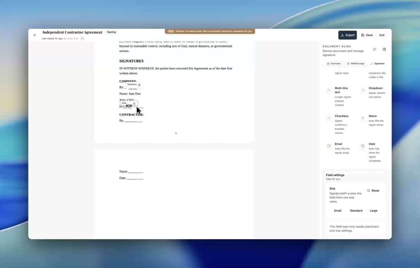Claustar electronic signature setup
